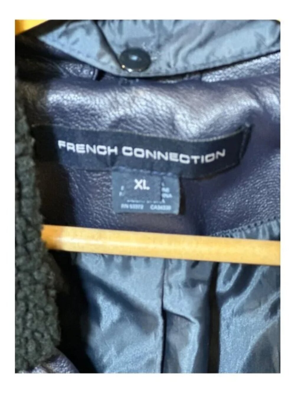 French Connection Faux Leather Moto Jacket Size X-Large Navy - Picture 4 of 14